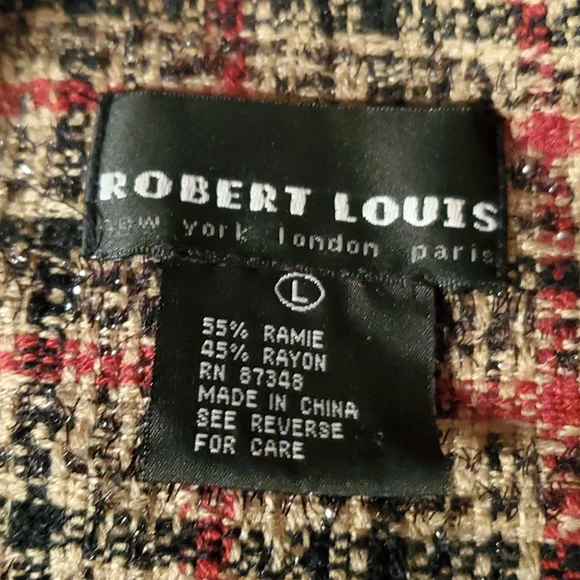 Robert Lewis Womens Large Tan Beige & Red Suit Jacket Silver Glitter Plaid - Picture 3 of 8